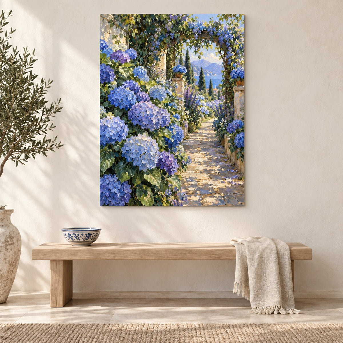 Blue Garden Oil Painting Style Metal Wall Art — gallery display