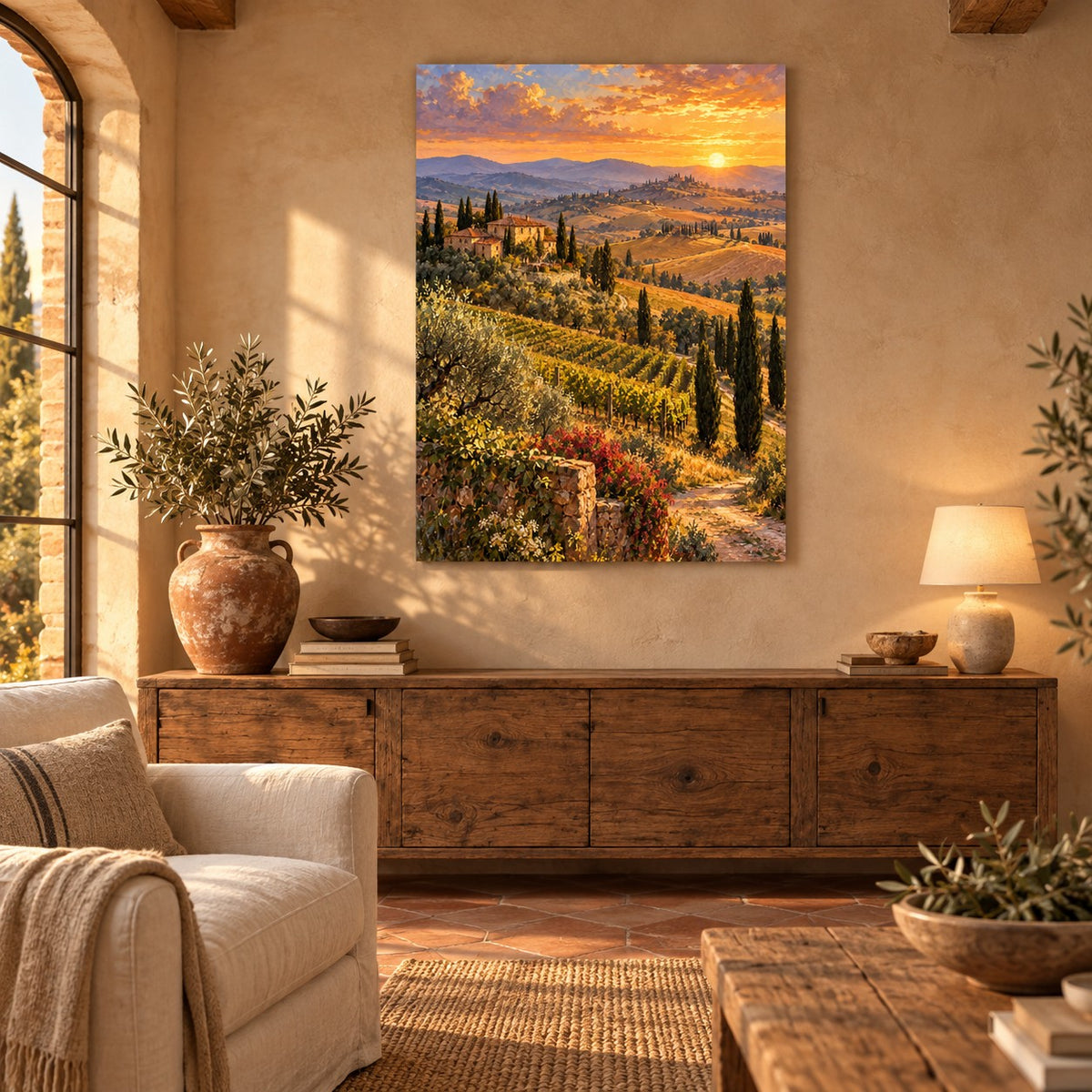 Tuscan Hills Landscape Oil Painting Metal Wall Art — tuscan living room
