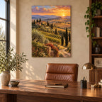 Tuscan Hills Landscape Oil Painting Metal Wall Art — mediterranean office