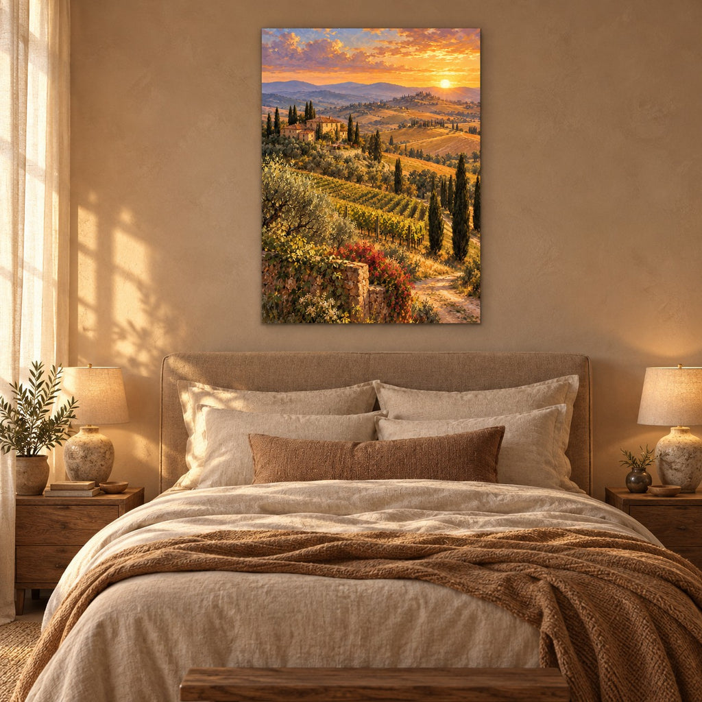 Tuscan Hills Landscape Oil Painting Metal Wall Art — tuscan bedroom