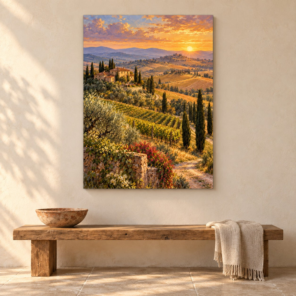 Tuscan Hills Landscape Oil Painting Metal Wall Art — gallery display