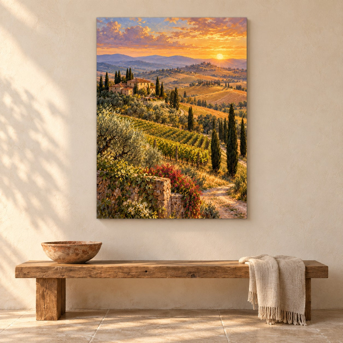 Tuscan Hills Landscape Oil Painting Metal Wall Art — gallery display