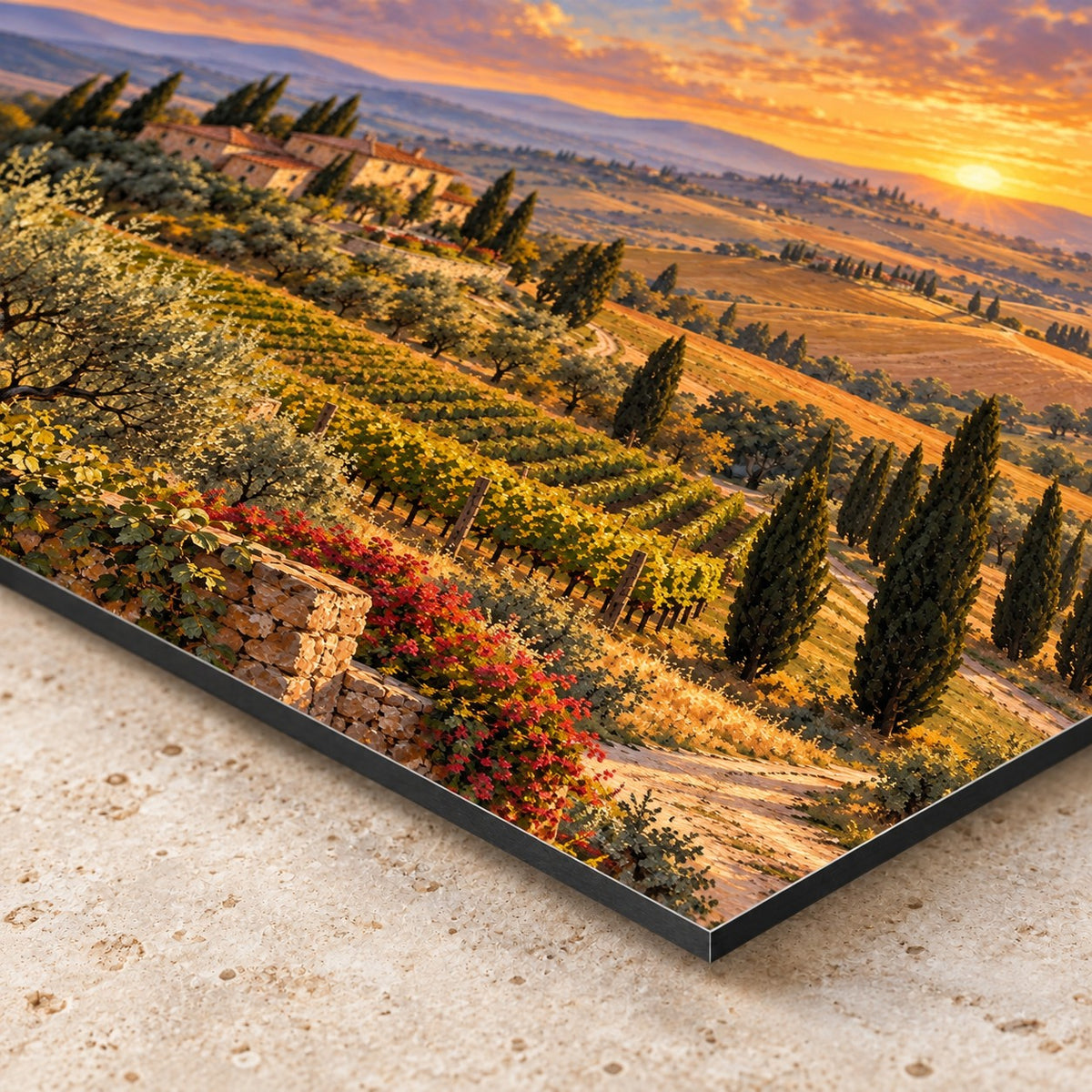 Tuscan Hills Landscape Oil Painting Metal Wall Art — closeup bottom corner