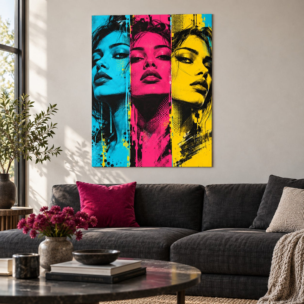 Electric Portrait Triptych Pop Art Metal Wall Art — creative living room