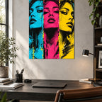 Electric Portrait Triptych Pop Art Metal Wall Art — fashion studio office