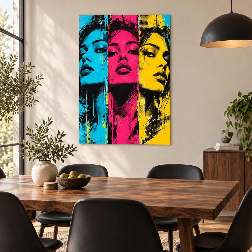 Electric Portrait Triptych Pop Art Metal Wall Art — modern dining room