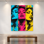 Electric Portrait Triptych Pop Art Metal Wall Art — gallery display