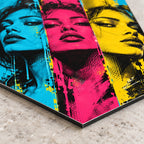 Electric Portrait Triptych Pop Art Metal Wall Art — closeup bottom corner