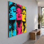 Electric Portrait Triptych Pop Art Metal Wall Art — side angle hallway