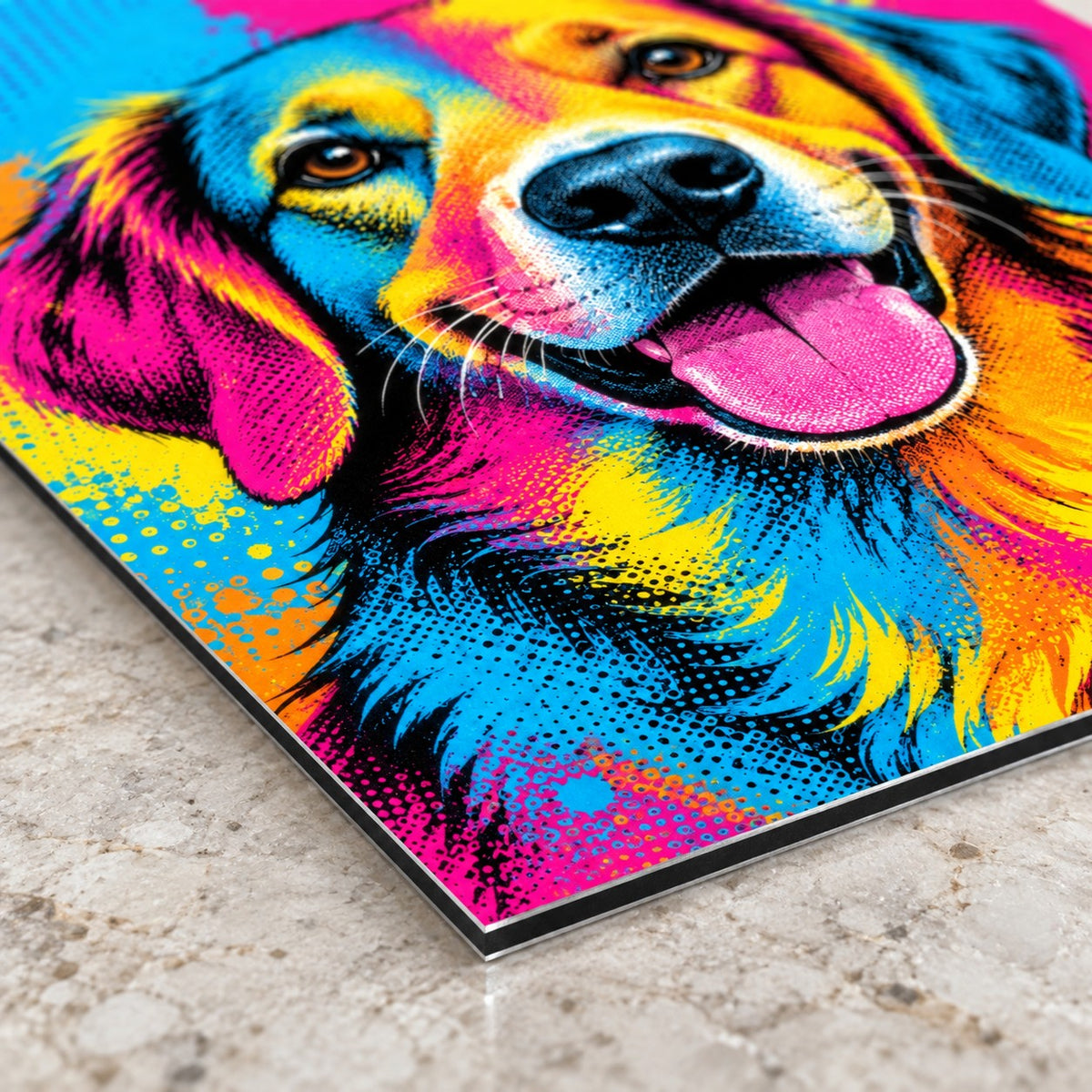 Colorful Pop Art Dog Metal Wall Art — closeup bottom corner