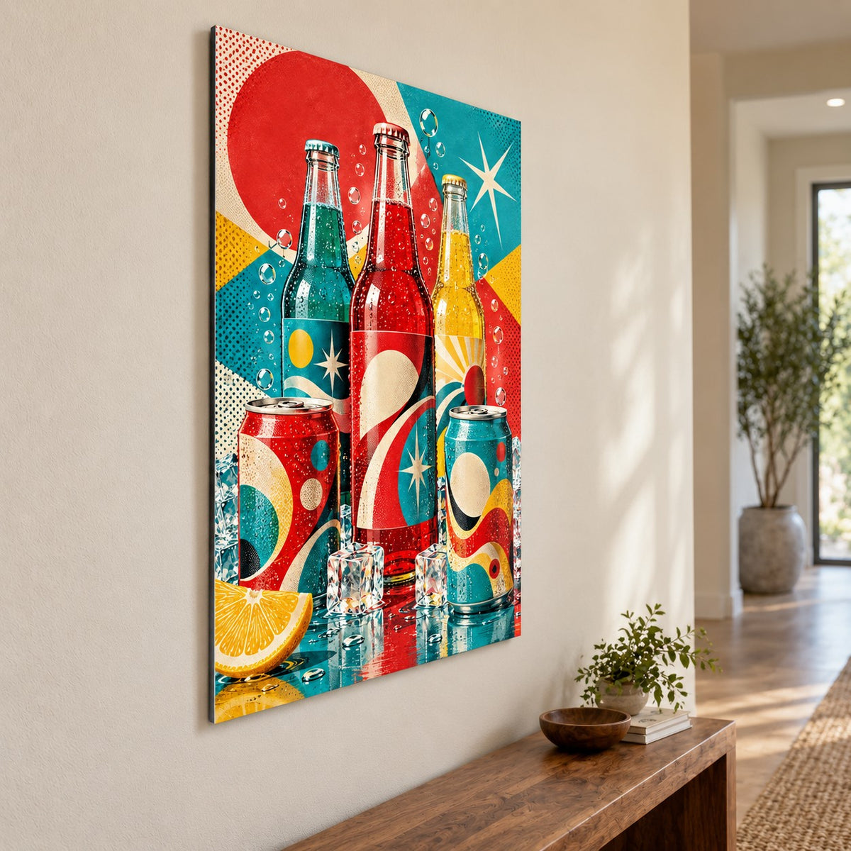 Retro Pop Soda Still Life Metal Wall Art — side angle hallway