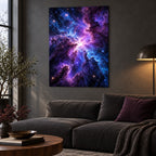 Deep Nebula Storm Space Metal Wall Art — dark modern living room