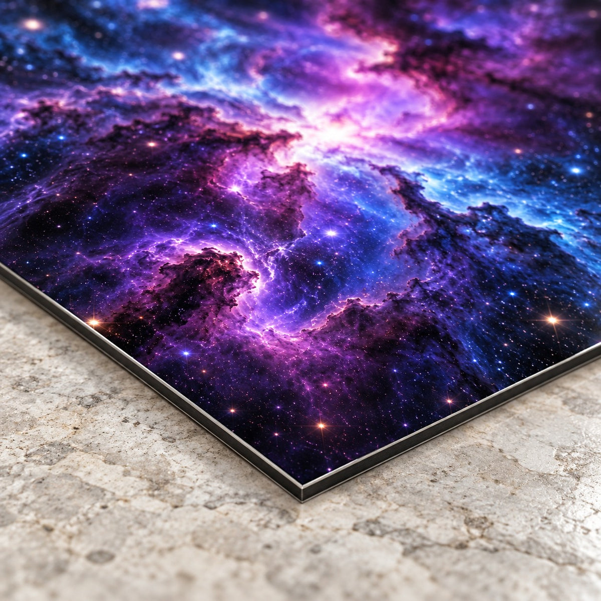 Deep Nebula Storm Space Metal Wall Art — closeup bottom corner