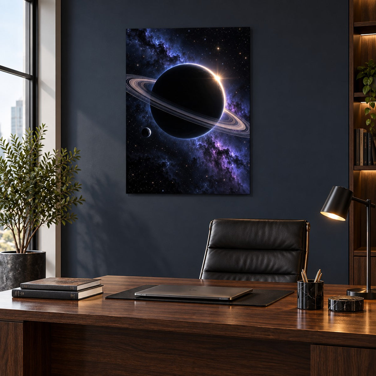 Ringed Planet Eclipse metal wall art — executive office