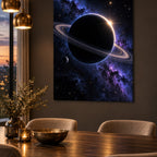 Ringed Planet Eclipse metal wall art — moody dining room