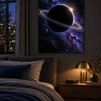 Ringed Planet Eclipse metal wall art — cosmic bedroom