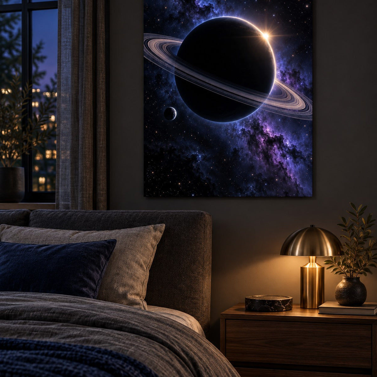 Ringed Planet Eclipse metal wall art — cosmic bedroom