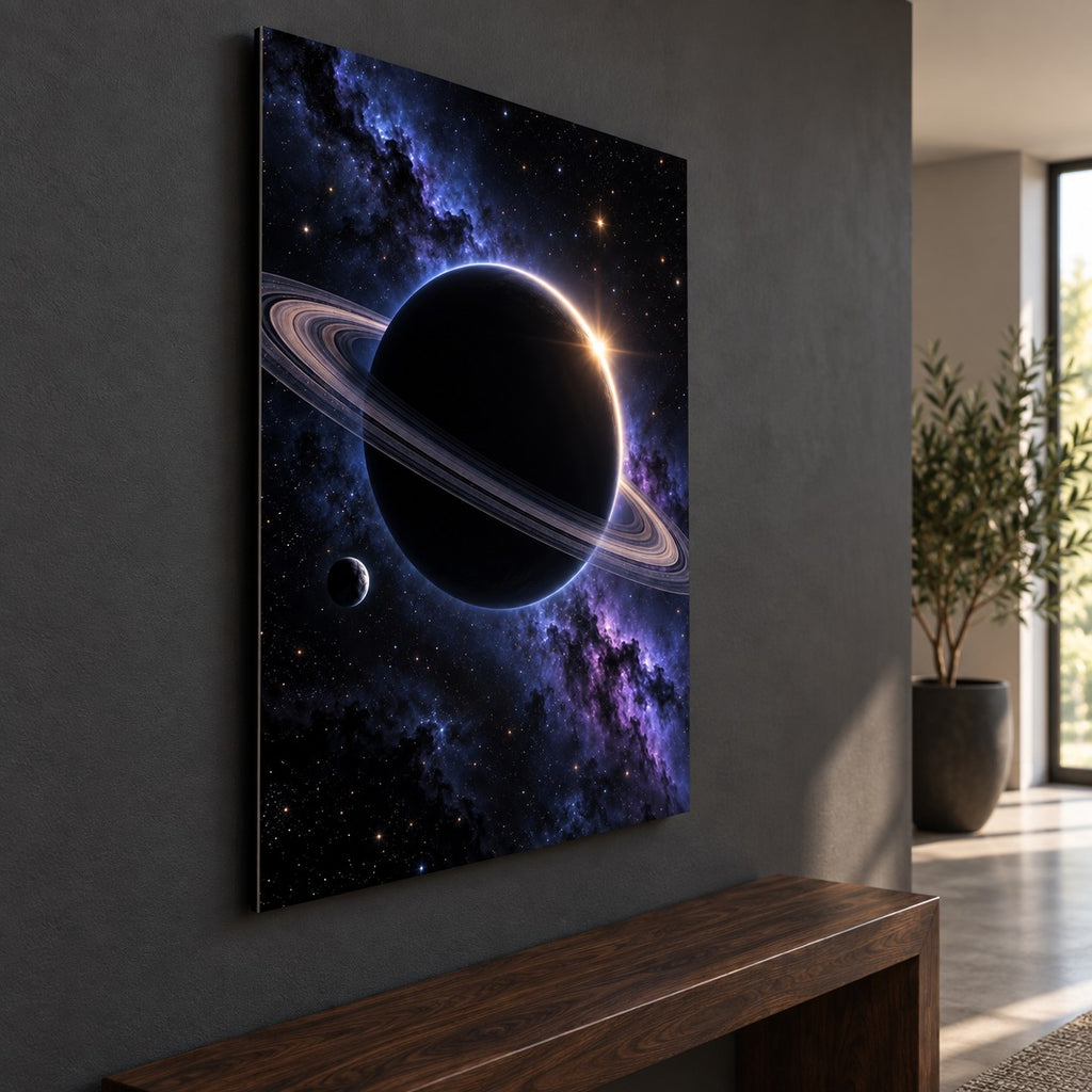 Ringed Planet Eclipse metal wall art — side angle