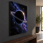 Ringed Planet Eclipse metal wall art — side angle