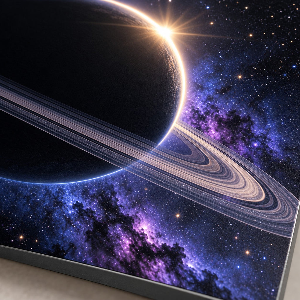 Ringed Planet Eclipse metal wall art — macro print surface