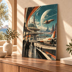 Retro Future Spaceport metal wall art — thumbnail