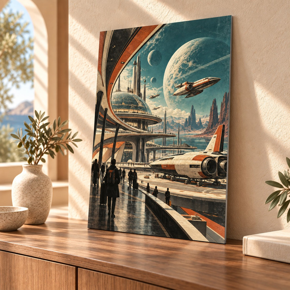 Retro Future Spaceport metal wall art — thumbnail