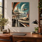 Retro Future Spaceport metal wall art — designer home office