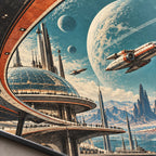 Retro Future Spaceport metal wall art — macro print surface