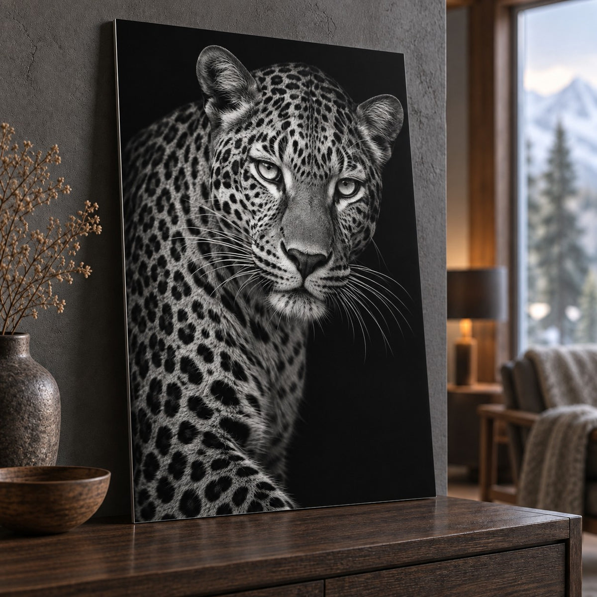 Monochrome Leopard Animal Metal Wall Art — thumbnail