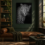 Monochrome Leopard Animal Metal Wall Art — dark green collectors study