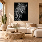 Monochrome Leopard Animal Metal Wall Art — desert modern living room
