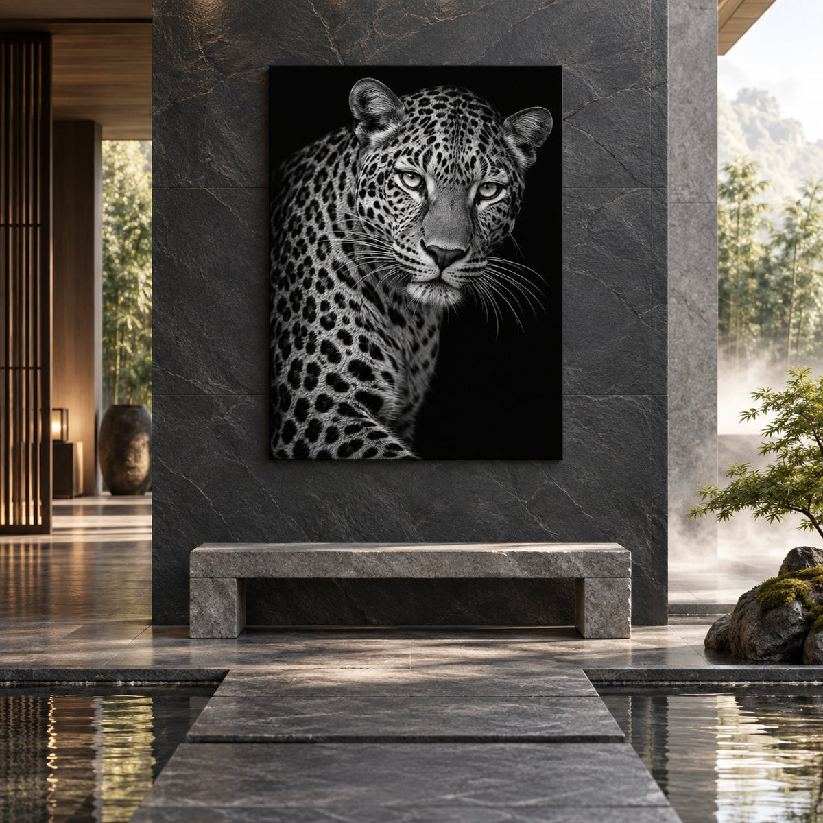 Monochrome Leopard Animal Metal Wall Art — luxury slate spa