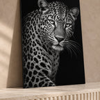 Monochrome Leopard Animal Metal Wall Art — closeup fluted limestone