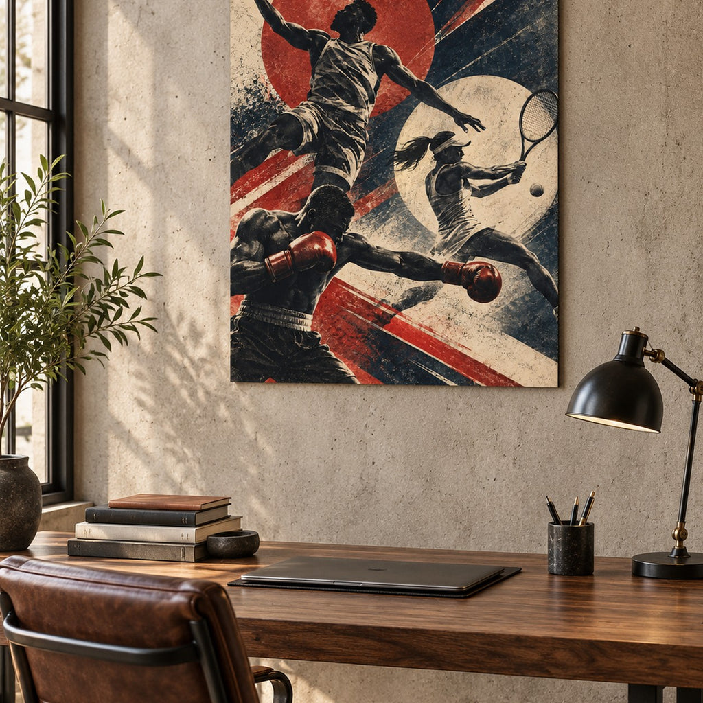 Vintage Multi-Sport metal wall art — industrial home office