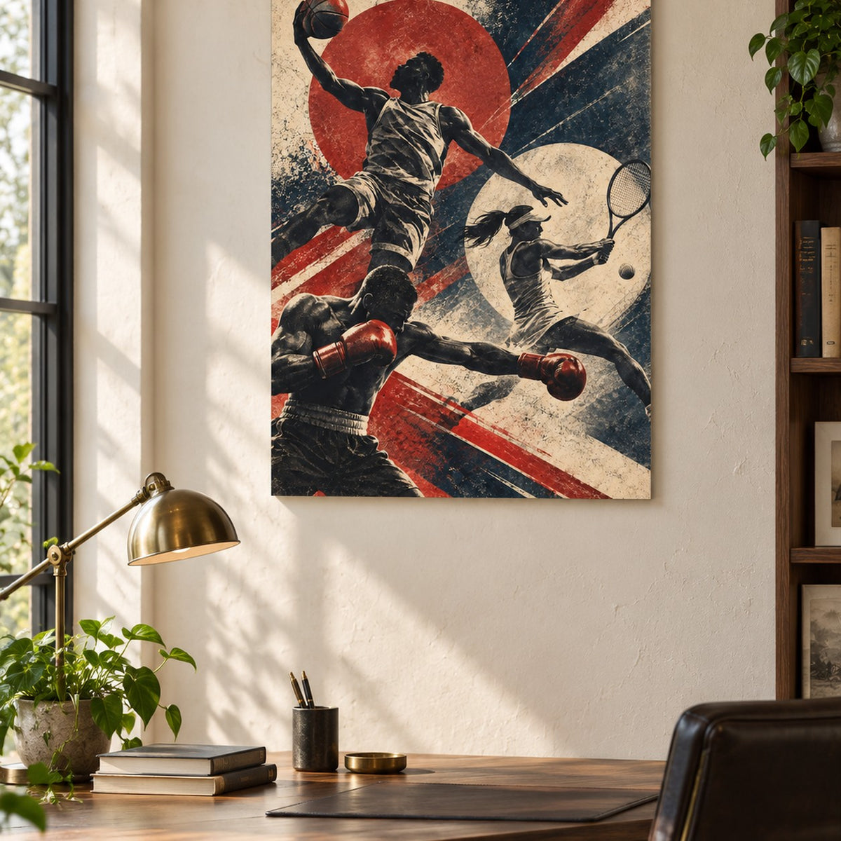 Vintage Multi-Sport metal wall art — modern study
