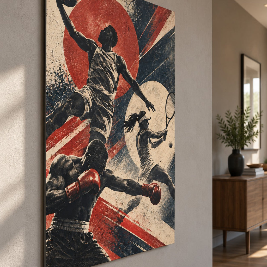 Vintage Multi-Sport metal wall art — side angle