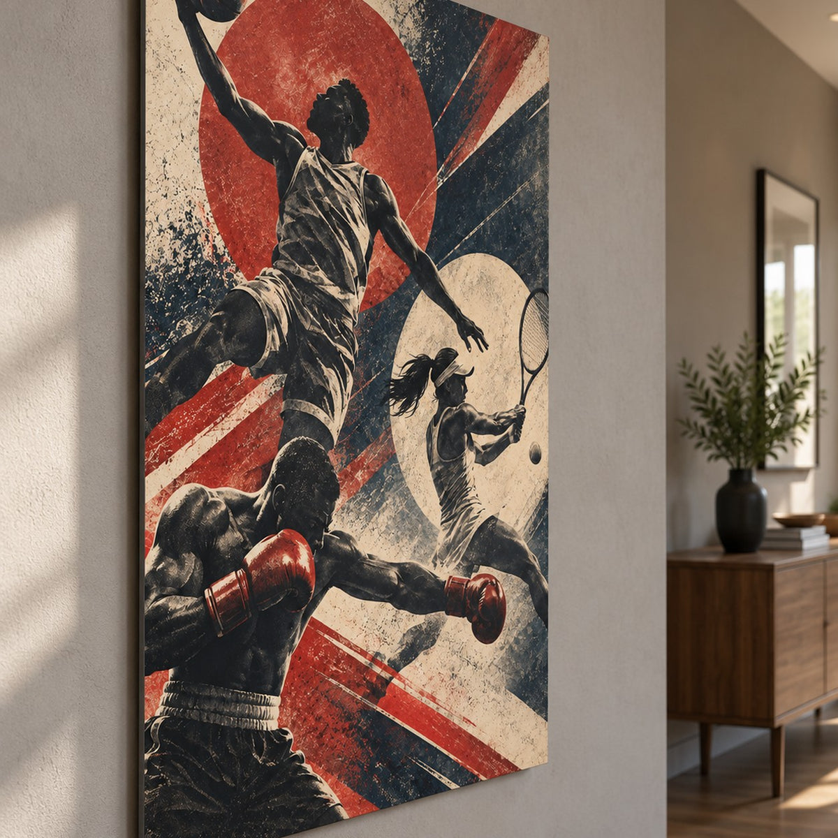 Vintage Multi-Sport metal wall art — side angle