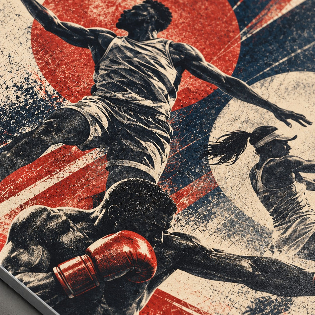 Vintage Multi-Sport metal wall art — macro print surface