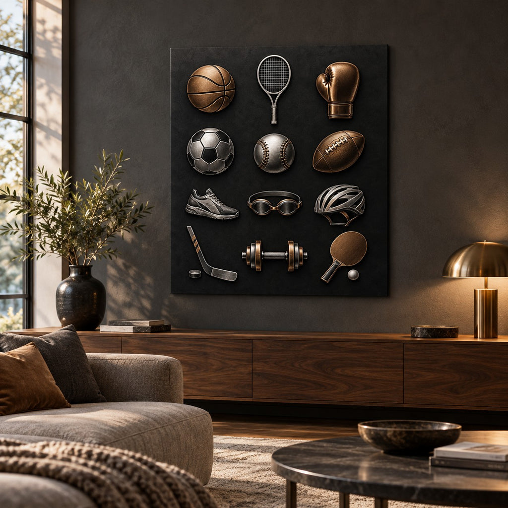 Minimal Sports Icons metal wall art — modern living room