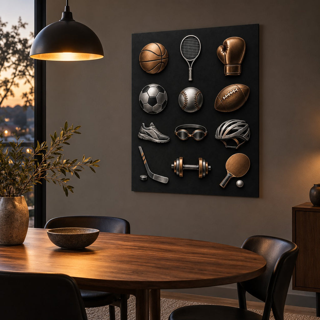 Minimal Sports Icons metal wall art — modern dining room