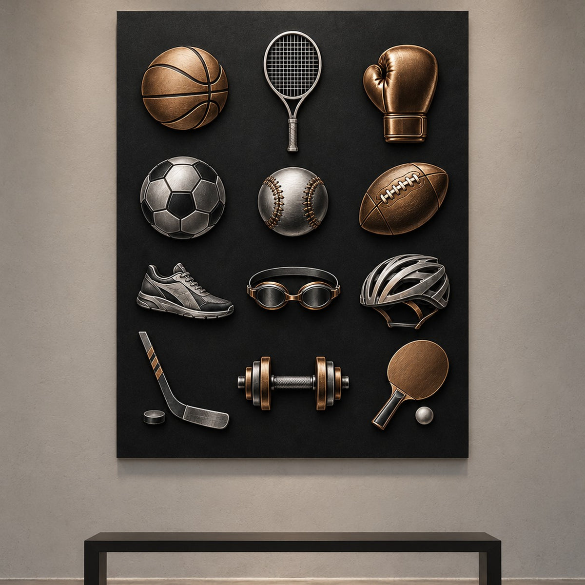 Minimal Sports Icons metal wall art — gallery display