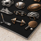 Minimal Sports Icons metal wall art — close-up bottom corner
