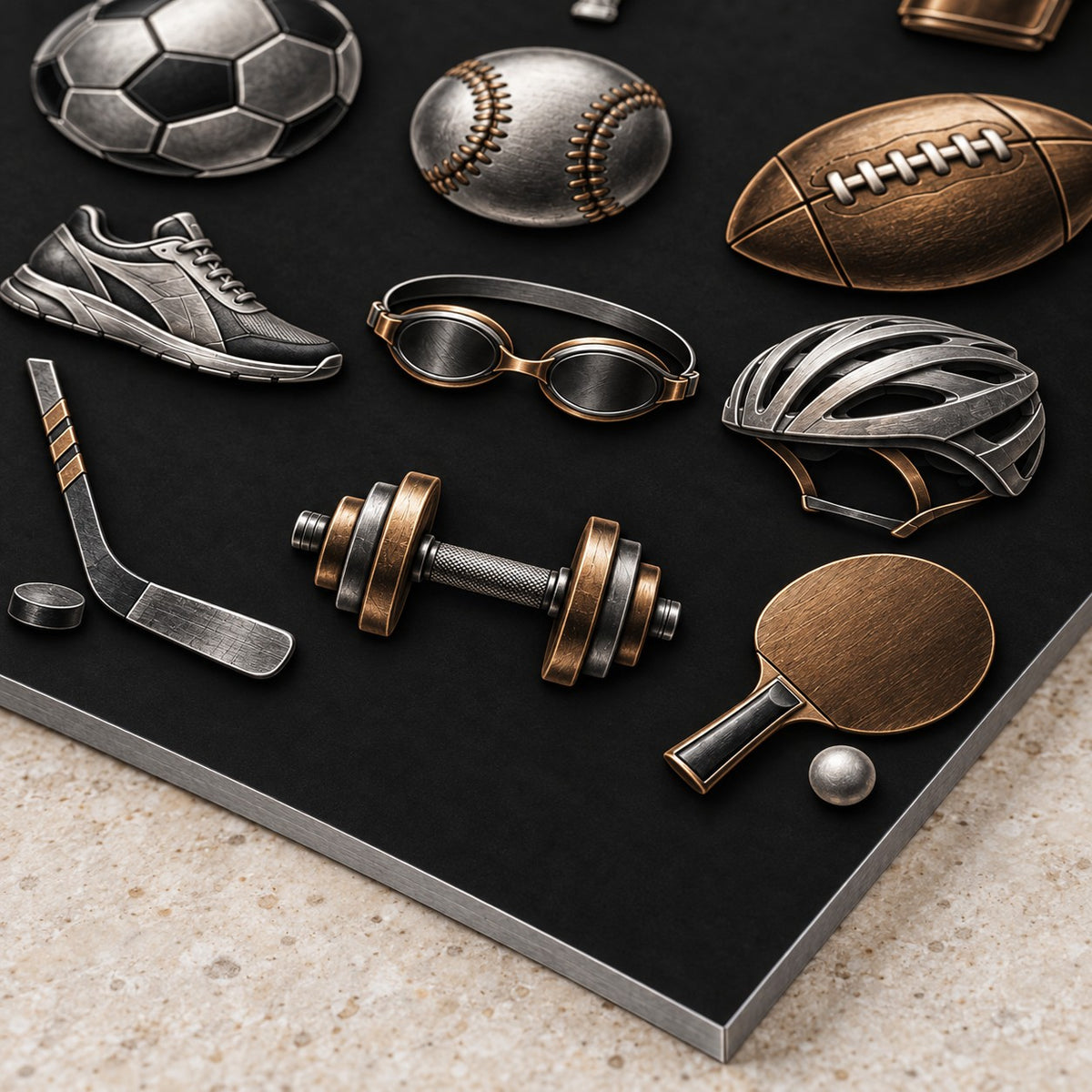 Minimal Sports Icons metal wall art — close-up bottom corner