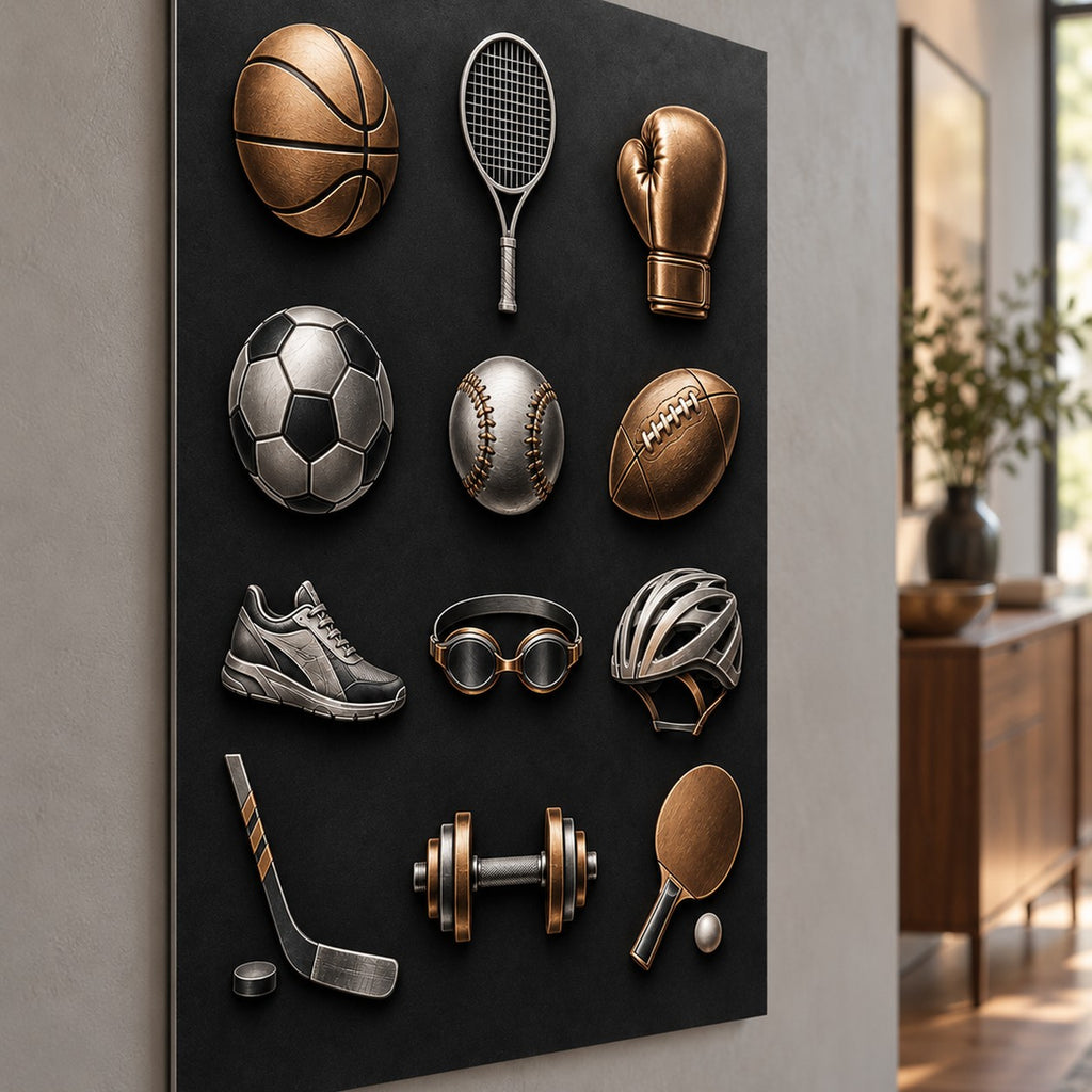 Minimal Sports Icons metal wall art — side angle
