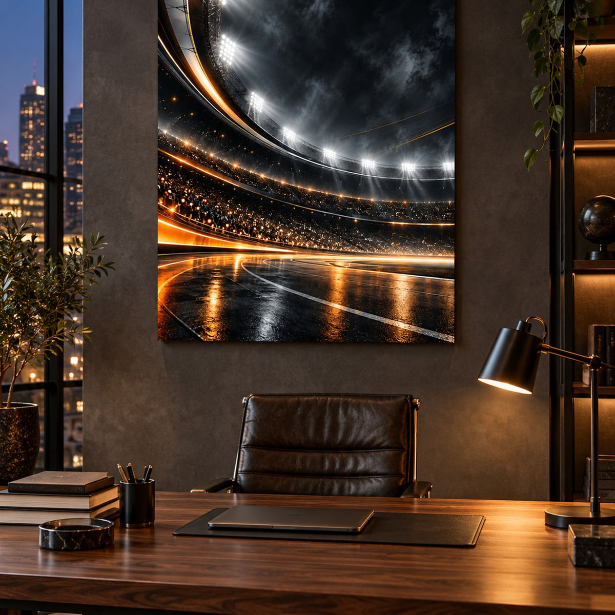 Modern Sports Office metal wall art — industrial home office