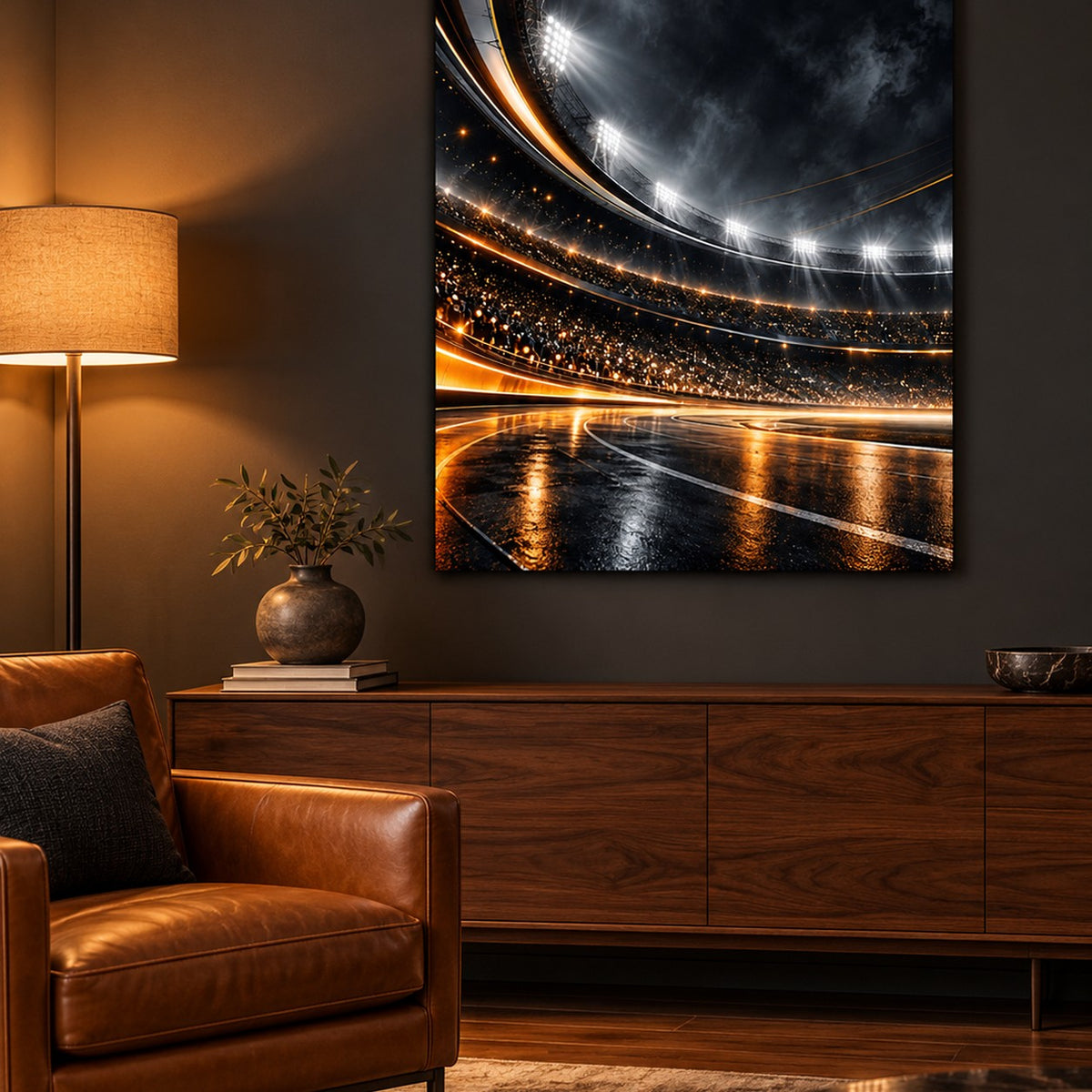 Modern Sports Office metal wall art — sophisticated lounge