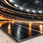 Modern Sports Office metal wall art — close-up bottom corner