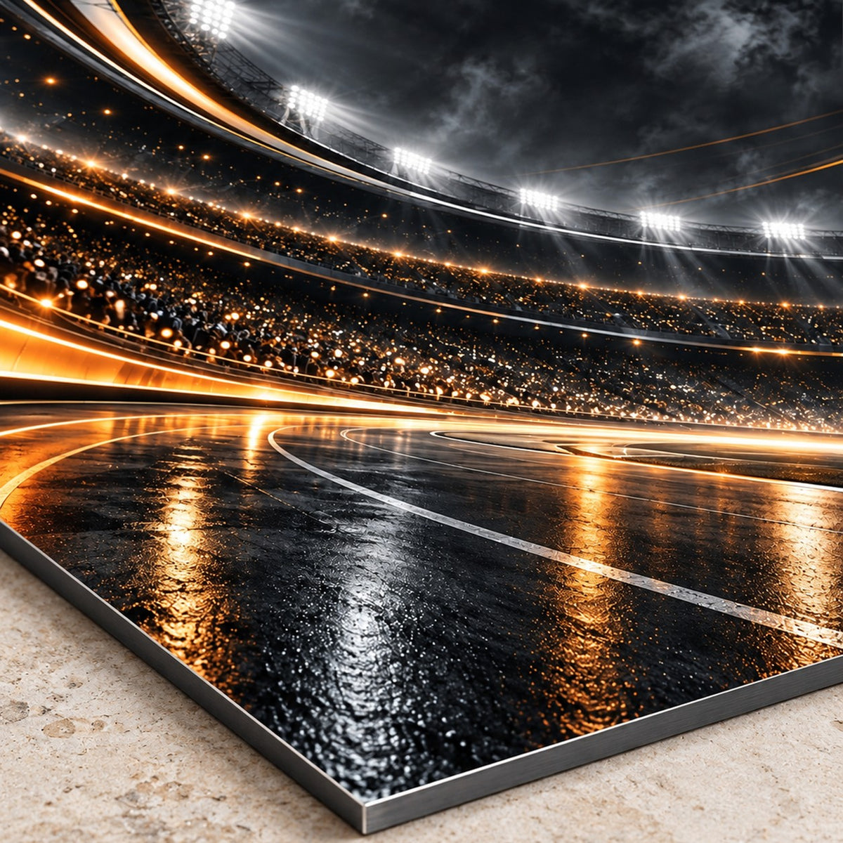 Modern Sports Office metal wall art — close-up bottom corner