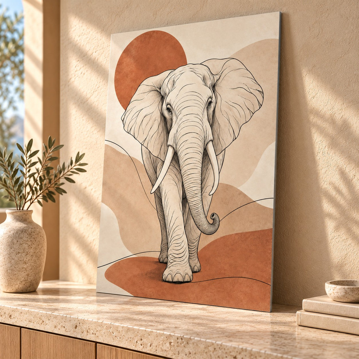 Safari Elephant Line Art Metal Wall Art — thumbnail