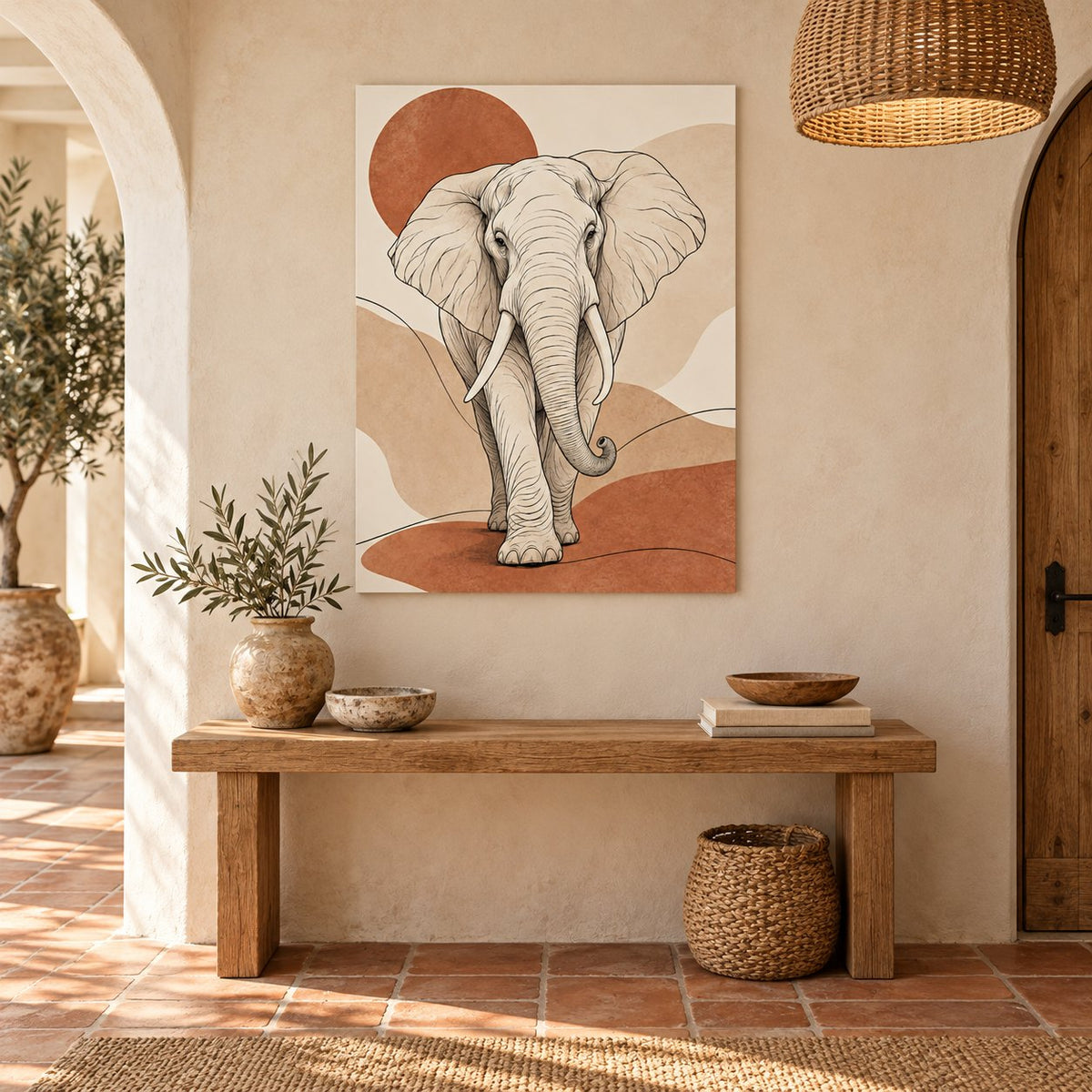 Safari Elephant Line Art Metal Wall Art — mediterranean entry hall